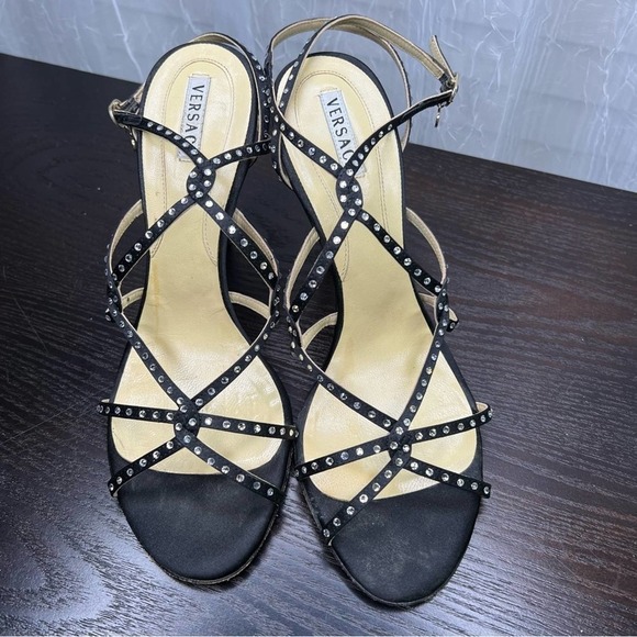 Versace Black rhinestone embellished heels 38/7 - Picture 10 of 12